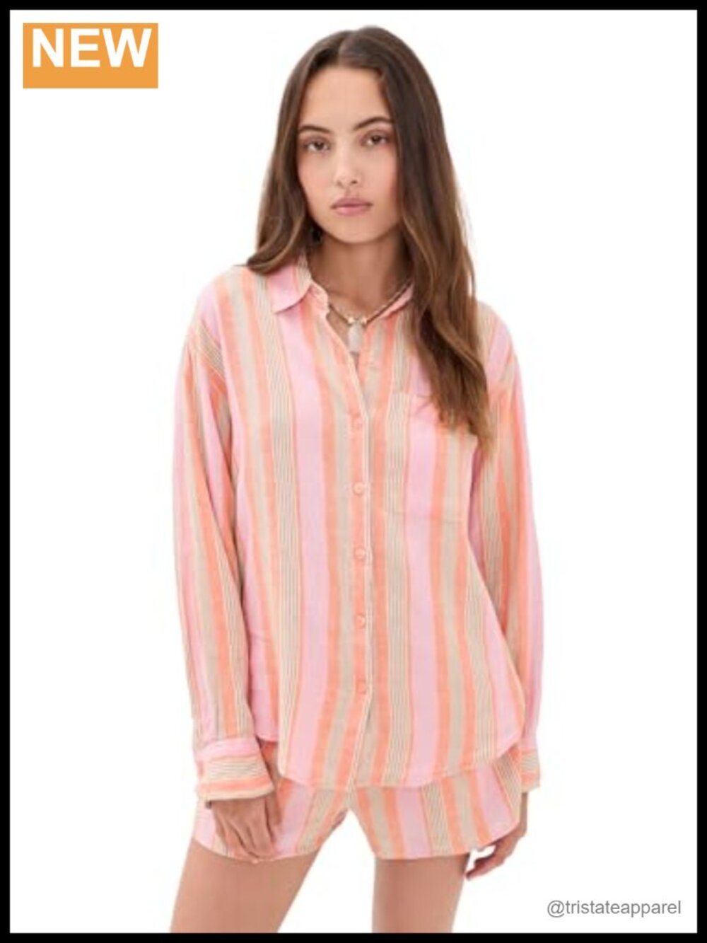 Striped Button Up Shirt Lightweight Linen Blend Long Sleeve
